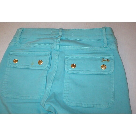New Logo Crop Jeans Juicy Couture 25 Womens Snap Pockets Aqua Blue Teal Skinny - Picture 1 of 6